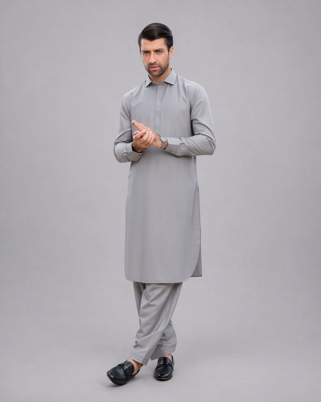 Grey Noqre'i Kameez Shalwar