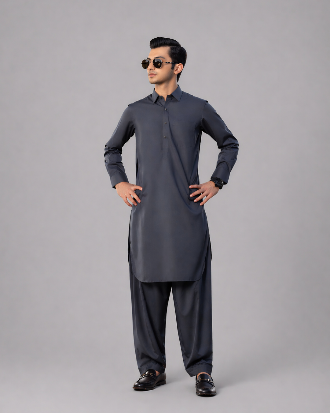 Charcoal Grey Kameez Shalwar