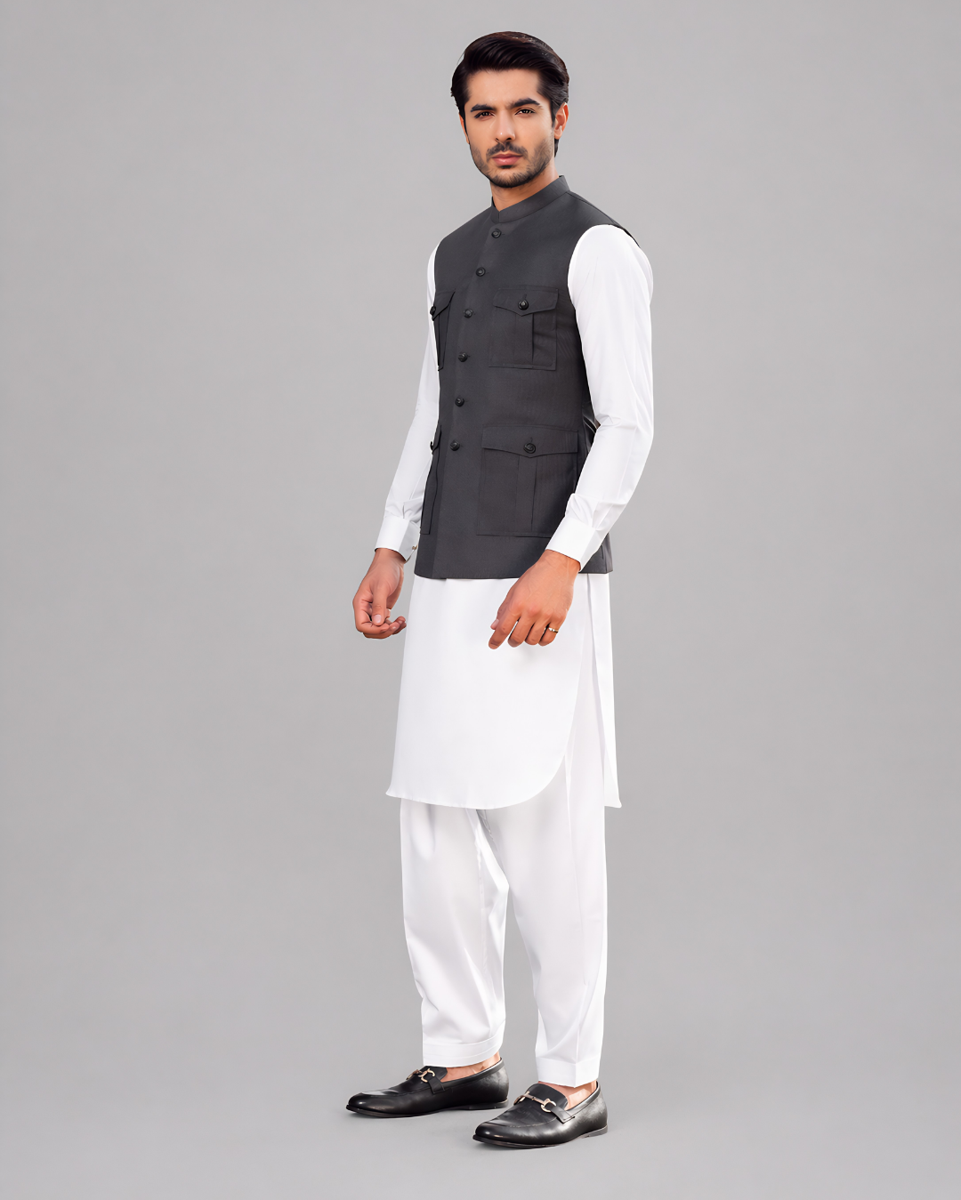 Charcoal Grey Safari Pocket Waist Coat
