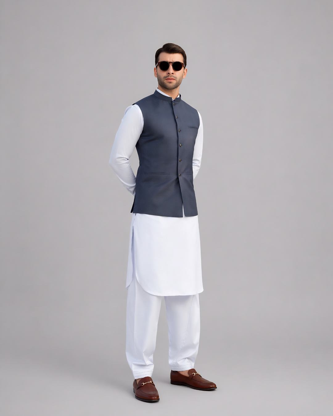 Dawn Blue Windowpane Waist Coat