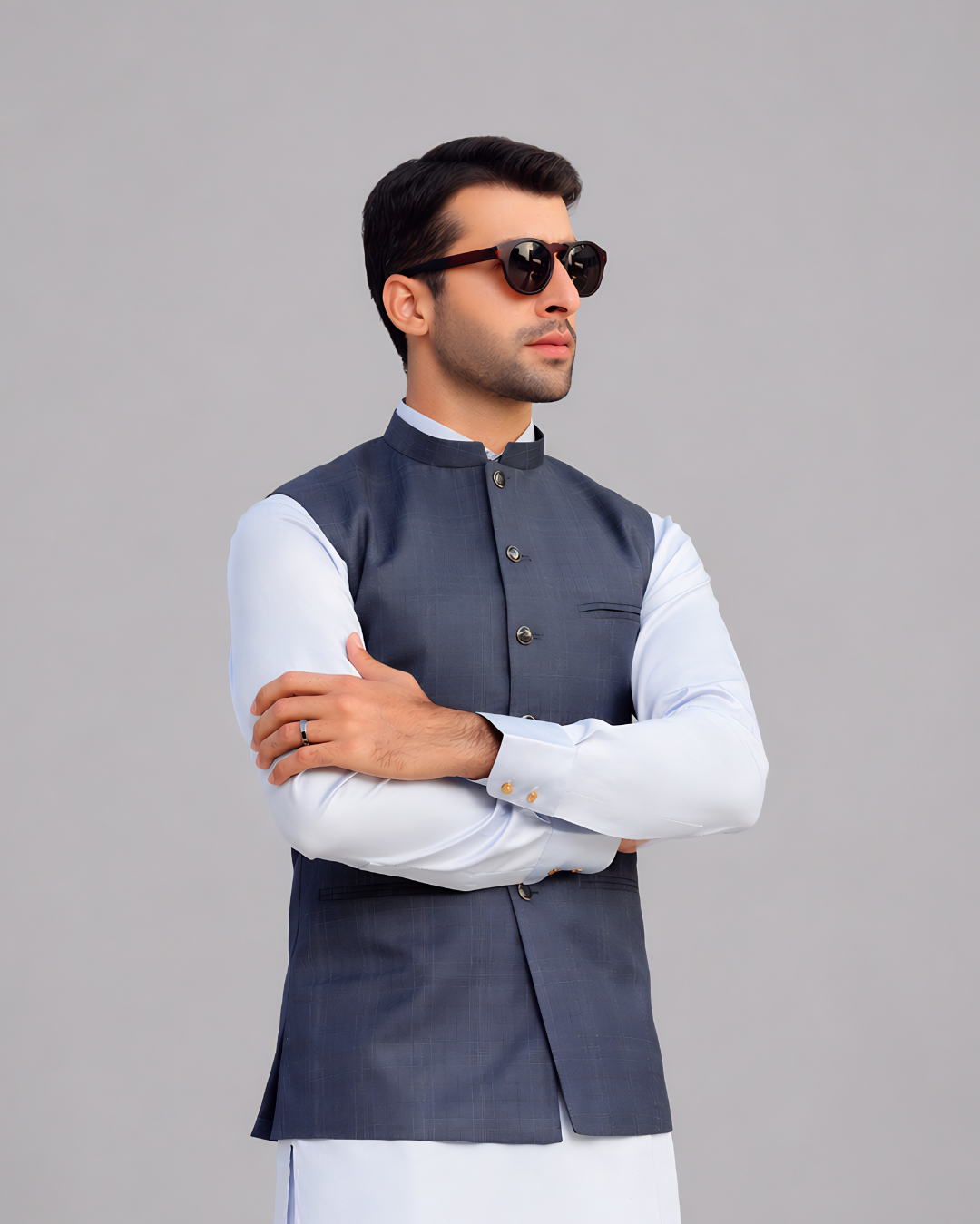 Dawn Blue Windowpane Waist Coat