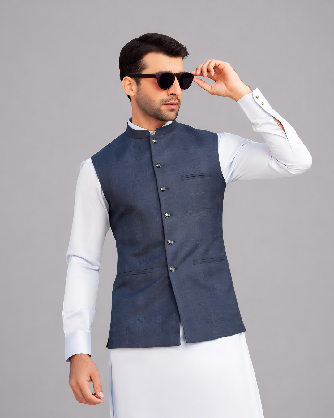 Dawn Blue Windowpane Waist Coat